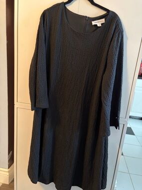 Addition Elle Black Textured A-Line Long Sleeve Dress D4